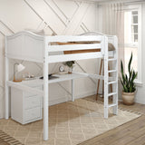 GRAND2 XL WC : Storage & Study Loft Beds Full XL High Loft Bed with Straight Ladder + Desk, Curve, White