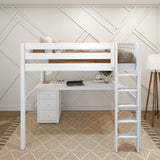 GRAND2 XL WS : Storage & Study Loft Beds Full XL High Loft Bed with Straight Ladder + Desk, Slat, White