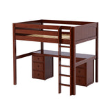 GRAND3 CP : Storage & Study Loft Beds Full High Loft Bed with Straight Ladder + Desk, Panel, Chestnut