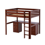 GRAND3 CS : Storage & Study Loft Beds Full High Loft Bed with Straight Ladder + Desk, Slat, Chestnut