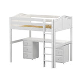 GRAND3 WC : Storage & Study Loft Beds Full High Loft Bed with Straight Ladder + Desk, Curve, White