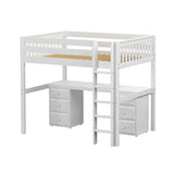 GRAND3 WS : Storage & Study Loft Beds Full High Loft Bed with Straight Ladder + Desk, Slat, White