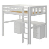 GRAND3 XL WS : Study Loft Beds Full XL High Loft Bed with Straight Ladder + Desk, Slat, White