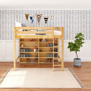 GRAND LIB NS : Storage & Study Loft Beds Full Library High Loft, Slat, Natural
