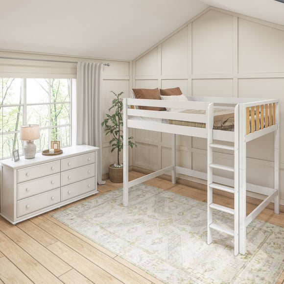 GRAND MWS : Loft Bed Modern Full High Loft Bed with Straight Ladder on Front