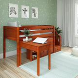 GREAT4 CP : Storage & Study Loft Beds Twin Low Loft Bed with Stairs, Storage + Desk, Panel, Chestnut
