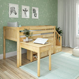 GREAT4 NP : Storage & Study Loft Beds Twin Low Loft Bed with Stairs, Storage + Desk, Panel, Natural