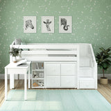 GREAT4 WC : Storage & Study Loft Beds Twin Low Loft Bed with Stairs, Storage + Desk, Curve, White
