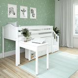 GREAT4 WC : Storage & Study Loft Beds Twin Low Loft Bed with Stairs, Storage + Desk, Curve, White
