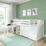 GREAT4 WP : Storage & Study Loft Beds Twin Low Loft Bed with Stairs, Storage + Desk, Panel, White