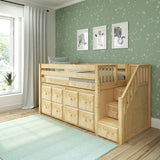 GREAT5 NS : Storage & Study Loft Beds Twin Low Loft Bed with Stairs + Storage, Slat, Natural