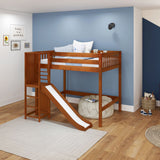 GROOVE CS : Play Loft Beds Full High Loft Bed with Slide Platform, Slat, Chestnut