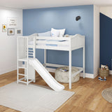 GROOVE WC : Play Loft Beds Full High Loft Bed with Slide Platform, Curve, White