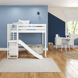 GROOVE WP : Play Loft Beds Full High Loft Bed with Slide Platform, Panel, White