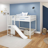 GROOVE WS : Play Loft Beds Full High Loft Bed with Slide Platform, Slat, White