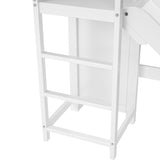 GROOVE WS : Play Loft Beds Full High Loft Bed with Slide Platform, Slat, White