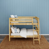 GULP NS : Classic Bunk Beds Full Low Bunk Bed with Angled Ladder on Front, Slat, Natural