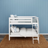 GULP WP : Classic Bunk Beds Full Low Bunk Bed with Angled Ladder on Front, Panel, White