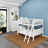GULP WS : Bunk Bed Full Low Bunk Bed with Angled Ladder on Front, Slat, White