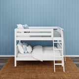 GULP WS : Classic Bunk Beds Full Low Bunk Bed with Angled Ladder on Front, Slat, White