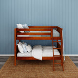GULP XL CP : Classic Bunk Beds Full XL Low Bunk Bed with Angled Ladder on Front, Panel, Chestnut