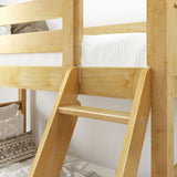GULP XL NP : Classic Bunk Beds Full XL Low Bunk Bed with Angled Ladder on Front, Panel, Natural