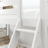 GULP XL WS : Classic Bunk Beds Full XL Low Bunk Bed with Angled Ladder on Front, Slat, White