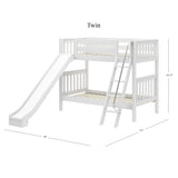 HAPPY WS : Play Bunk Beds Twin Medium Bunk Bed with Slide, Slat, White