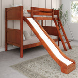 HAPPY XL CP : Play Bunk Beds Twin XL Medium Bunk Bed with Slide and Angled Ladder on Front, Panel, Chestnut