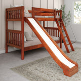 HAPPY XL CS : Play Bunk Beds Twin XL Medium Bunk Bed with Slide and Angled Ladder on Front, Slat, Chestnut