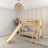 HAPPY XL NP : Play Bunk Beds Twin XL Medium Bunk Bed with Slide and Angled Ladder on Front, Panel, Natural
