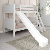 HAPPY XL WP : Play Bunk Beds Twin XL Medium Bunk Bed with Slide and Angled Ladder on Front, Panel, White