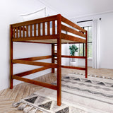 HEAVY XL CS : Standard Loft Beds Queen High Loft Bed with Straight Ladder on End, Slat, Chestnut
