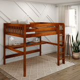 HEFTY1 XL CS : Storage & Study Loft Beds Queen High Loft Bed with Straight Ladder + Desk, Slat, Chestnut