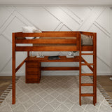 HEFTY2 XL CS : Storage & Study Loft Beds Queen High Loft Bed with Straight Ladder + Desk, Slat, Chestnut