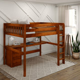 HEFTY2 XL CS : Storage & Study Loft Beds Queen High Loft Bed with Straight Ladder + Desk, Slat, Chestnut