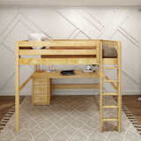HEFTY2 XL NS : Storage & Study Loft Beds Queen High Loft Bed with Straight Ladder + Desk, Slat, Natural