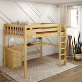 HEFTY2 XL NS : Storage & Study Loft Beds Queen High Loft Bed with Straight Ladder + Desk, Slat, Natural