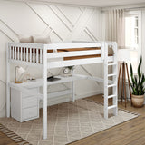 HEFTY2 XL WS : Storage & Study Loft Beds Queen High Loft Bed with Straight Ladder + Desk, Slat, White