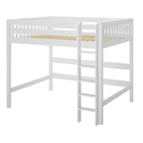 HEFTY XL WS : Loft Bed Queen High Loft Bed with Straight Ladder on Front, Classic White Slats