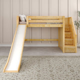 HERO NP : Play Loft Beds Twin Mid Loft Bed with Stairs + Slide, Panel, Natural