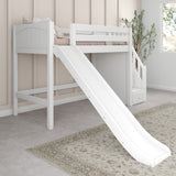 HERO WP : Play Loft Beds Twin Mid Loft Bed with Stairs + Slide, Panel, White