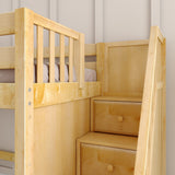 HERO XL NS : Play Loft Beds Twin XL Mid Loft Bed with Stairs + Slide, Slat, Natural
