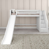 HERO XL WP : Play Loft Beds Twin XL Mid Loft Bed with Stairs + Slide, Panel, White