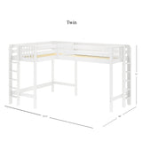 HIGHRISE 1 WP : Corner Loft Beds Twin High Corner Loft Bed with Ladders on Ends, Panel, White
