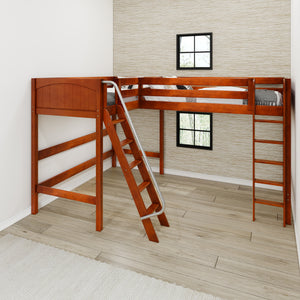 HIGHRISE XL CP : Corner Loft Beds Twin XL High Corner Loft Bed with Ladders, Panel, Chestnut