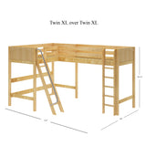 HIGHRISE XL NP : Corner Loft Beds Twin XL High Corner Loft Bed with Ladders, Panel, Natural
