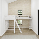 HIGHRISE XL WP : Corner Loft Beds Twin XL High Corner Loft Bed with Ladders, Panel, White