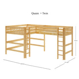 HIGHTIDE XL NS : Corner Loft Beds High Corner Loft Bed - Queen + Twin XL, Slat, Natural