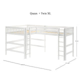 HIGHTIDE XL WS : Corner Loft Beds High Corner Loft Bed - Queen + Twin XL, Slat, White